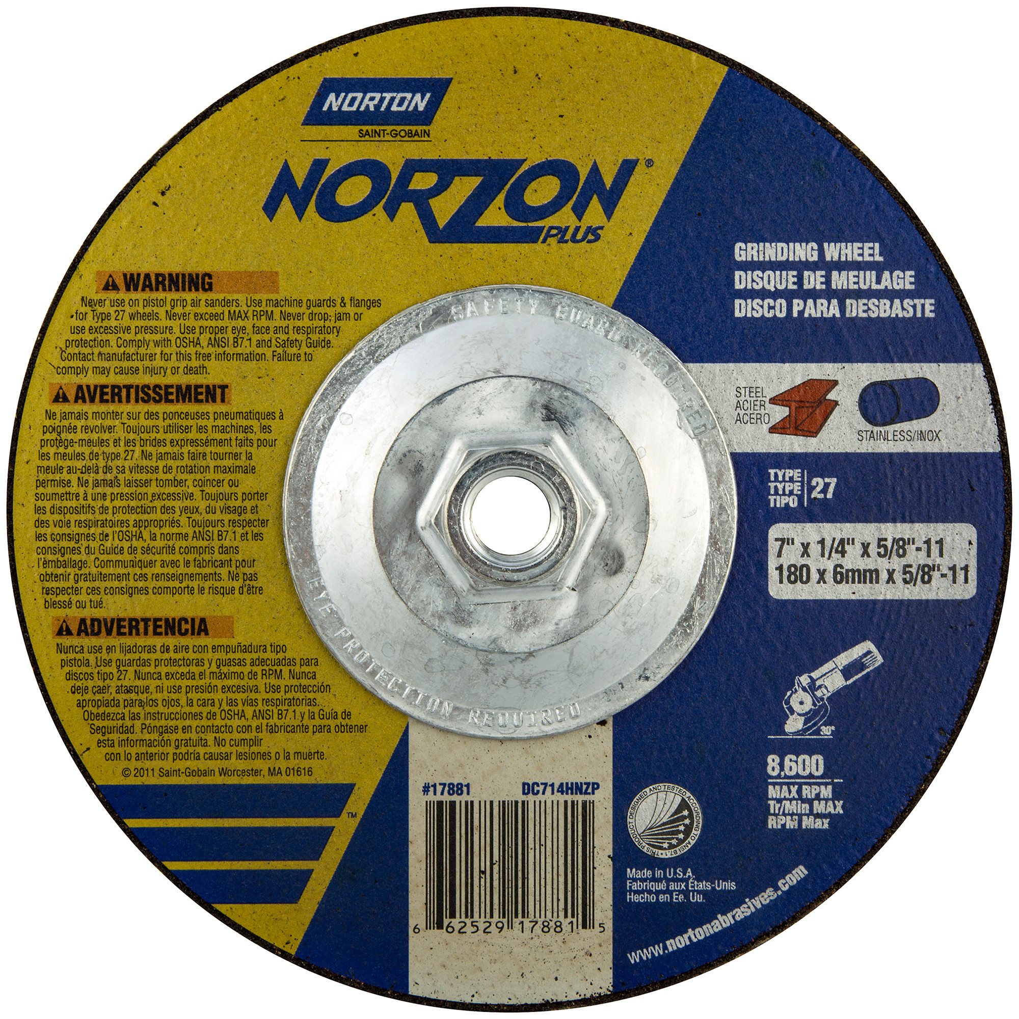 Norton Abrasives 7 x 1/4 x 5/8 - 11 In. Wheel